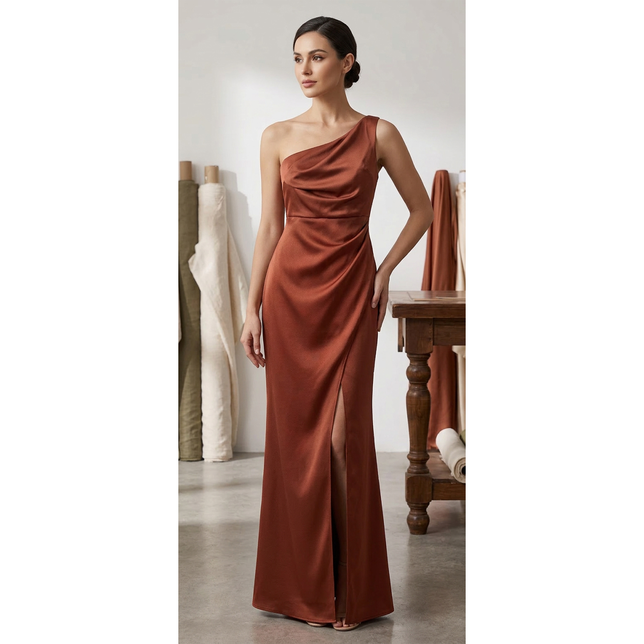 BRONZE One-Shoulder Gown with Side Slit | pre-loved fashion & accessories